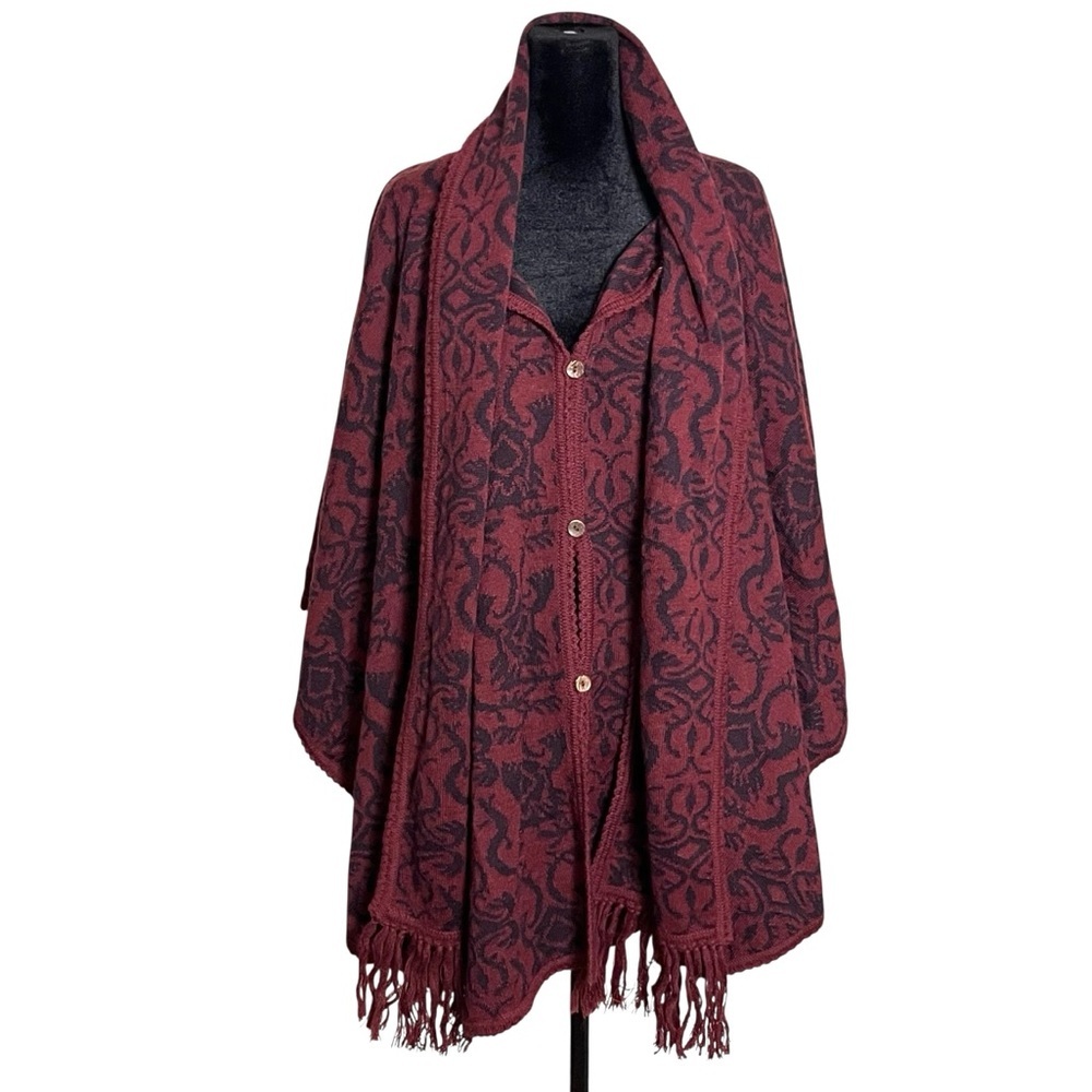 Novica Peruvian Alpaca Wool Wildflower Reversible Ruana Cloak Shawl O/S